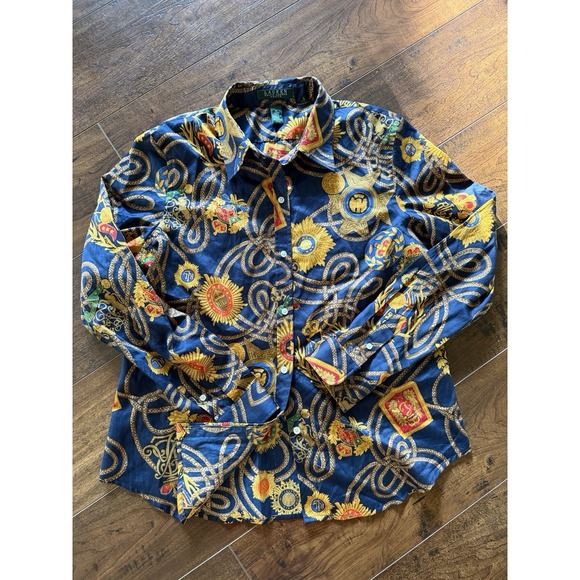 Lauren Ralph Lauren Tops - Ralph Lauren Cotton Button Down Shirt Women's Large Petite Navy Rope